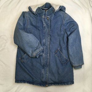 Vintage 90's Cabin Creek Denim Sherpa Chore Jacket Size Medium Removable Hood